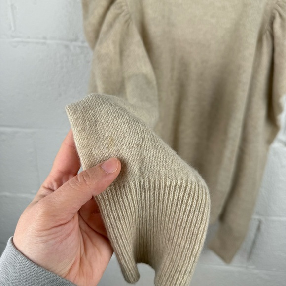 FRAME Oatmeal Heather Cashmere Puff Sleeve Sweater | Size M - Picture 7 of 7